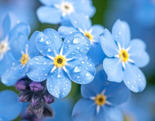 Fototapeta premium Close-up of forget-me-nots with dew drops