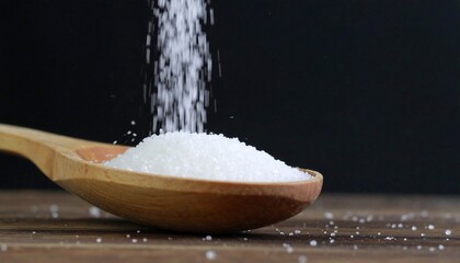 Sugar pouring from a wooden spoon