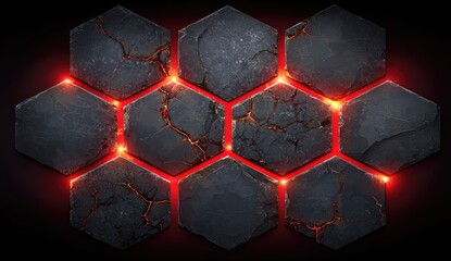 Hexagonal Rock Formation with Glowing Lava Interstices