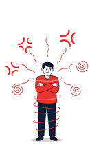 Fototapeta premium Illustrative representation of an angry frustrated person with arms crossed and swirling emotions emanating