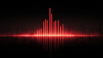 Red audio equalizer cityscape