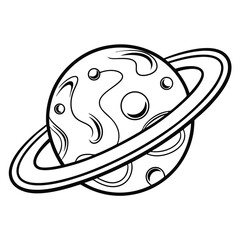 Ringed Planet in Cartoon Style on White Background Isolated