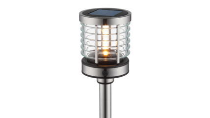 Modern solar garden path light illuminates outdoor spaces with warm glow