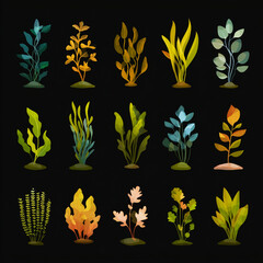 vector set of green and yellow water flowers