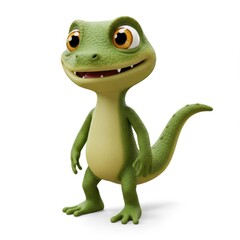 Fototapeta premium A cheerful, cartoon gecko, rendered in vibrant green hues, stands poised against a plain white background, showcasing its playful expression and detailed design.