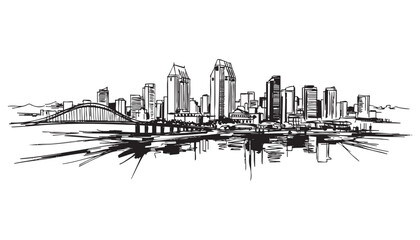 San Diego, California cityscape landscape building abstract brush vector illustration