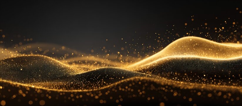 Abstract gold particles flowing over a dark background