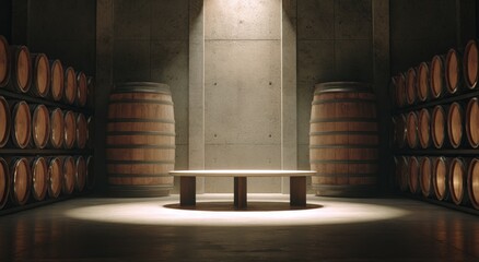 Empty wine cellar with spotlight