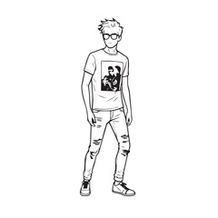 Handsome Man Black and White Illustration Vector Image Male Portrait Fashion Sketch Line Art Design	
