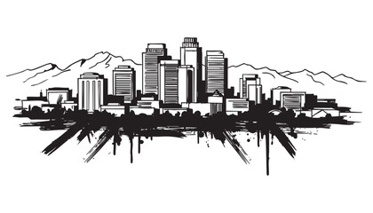 Naklejka premium Phoenix, Arizona cityscape landscape building abstract brush vector illustration