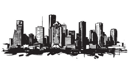 Fototapeta premium Houston, Texas cityscape landscape building abstract brush vector illustration