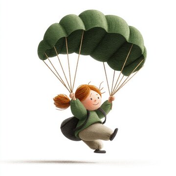 Cute girl in green parachute