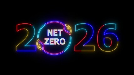 Net zero environment sustainable concept with 2026 year changing. Sustainable development and business concept. Net zero and eco friendly symbol stamp and stamping impact isolated animation.