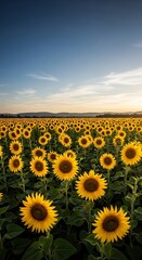 Sunflower Field at Sunset - A Vibrant Landscape of Golden Blooms.