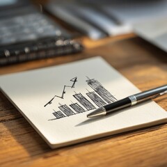 Fototapeta premium Business Growth Analysis with Chart Sketch on Notepad and Pen