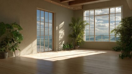 Fototapeta premium Empty room with mountain view