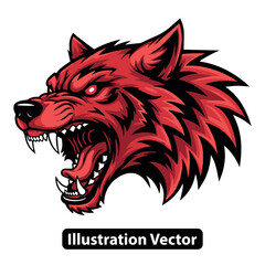 Angry Red Wolf Head Illustration Vector Design, Wild Animal Symbol, Mascot