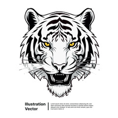 Striking White Tiger Head Illustration Powerful Animal Portrait with Intense Gaze and Detailed Design