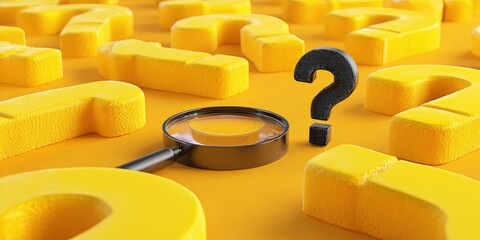 Yellow question marks with magnifying glass