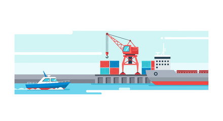 Fototapeta premium Cargo Ship at Port Crane Unloading Containers