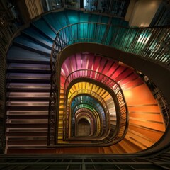 Obraz premium Colorful Spiral Staircase in Modern Urban Building