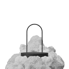 mockup template black color curved cylinder with of arch and rocks, of a 3d rendering