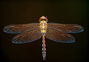 Exquisite Macro Photography Captures the Intricate Detail and Translucent Beauty of a Dragonflys Wings Against a Dark, Atmospheric Background