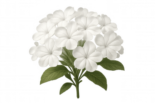 Cluster of delicate white phlox flowers blooming on a transparent background, perfect for design projects