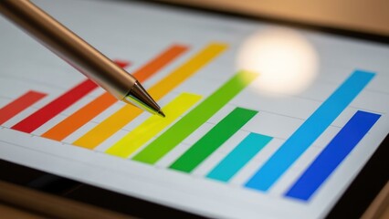 Colorful Bar Graph Visualization with Pen on Tablet Displaying Data Trends