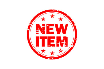 NEW ITEM - NEW ITEM text written on Red Rubber Stamp 
