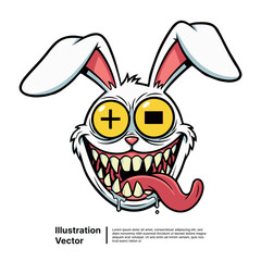 Cartoon illustration of an eccentric rabbit with distorted features and a quirky expression