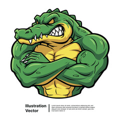 Obraz premium Fierce muscular alligator mascot with crossed arms showing off his powerful build