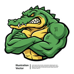 Intense muscular alligator mascot design showcasing powerful reptilian strength and determination