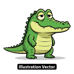 Cute and funny cartoon alligator character with a confident and smug look. Green reptile mascot design