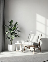 Minimalist chair and side table mockup in a white room