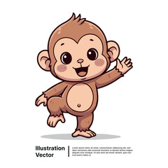 Cute cartoon monkey waving and smiling, adorable illustration for children's products
