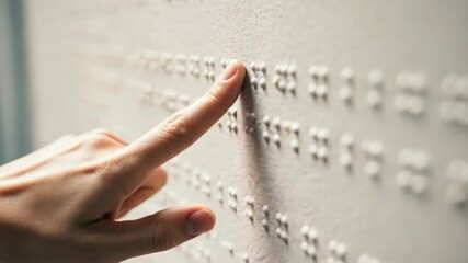 Person reading braille text on wall with their finger - Powered by Adobe