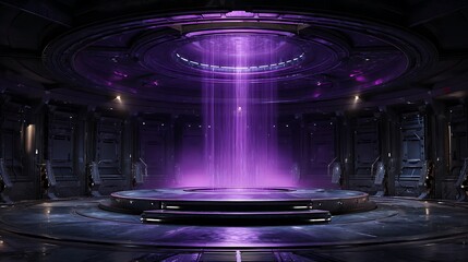 Obraz premium Futuristic sci fi portal chamber with purple energy beam