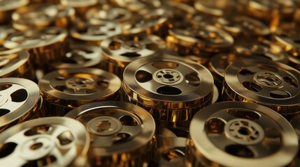 Obraz premium Golden film reels closeup