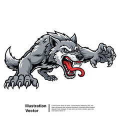 Dynamic Snarling Wolf Illustration Fierce Predator with Bared Fangs and Extended Claws