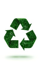 with Generated AI | Green recycling symbol with electronic circuit board pattern promoting e-waste recycling and environmental sustainability