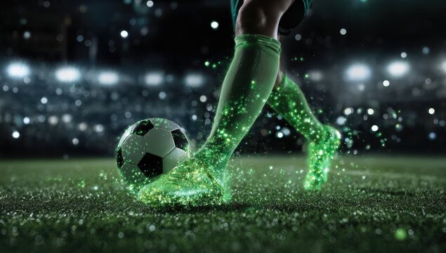 Soccer player in vibrant green action