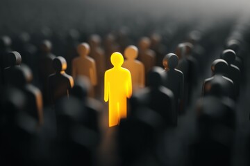 A single luminous figure amidst a crowd of dark figures