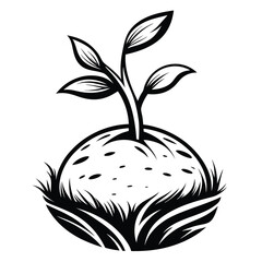 Sprout Seedling with Leaves Growing From Soil, Nature Inspired on White