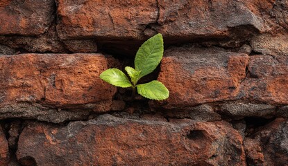 Small plant growing through brick wall
