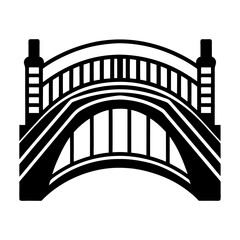 Illustration of an arched bridge with vertical supports and roadway in black and white style