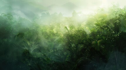 Fototapeta premium Misty green forest landscape