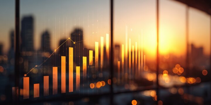 Cityscape with upward trending graph