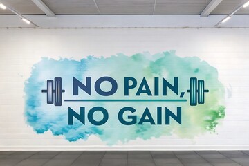 Inspiring gym wall art "no pain no gain" motivational fitness quote with barbell icon
