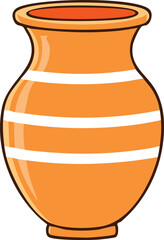 Ornate orange vase with white horizontal stripes,  a simple decorative object.